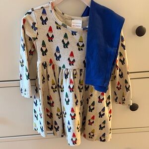Hanna Andersson Cream Gnome Print Dress with Blue and Green Accents